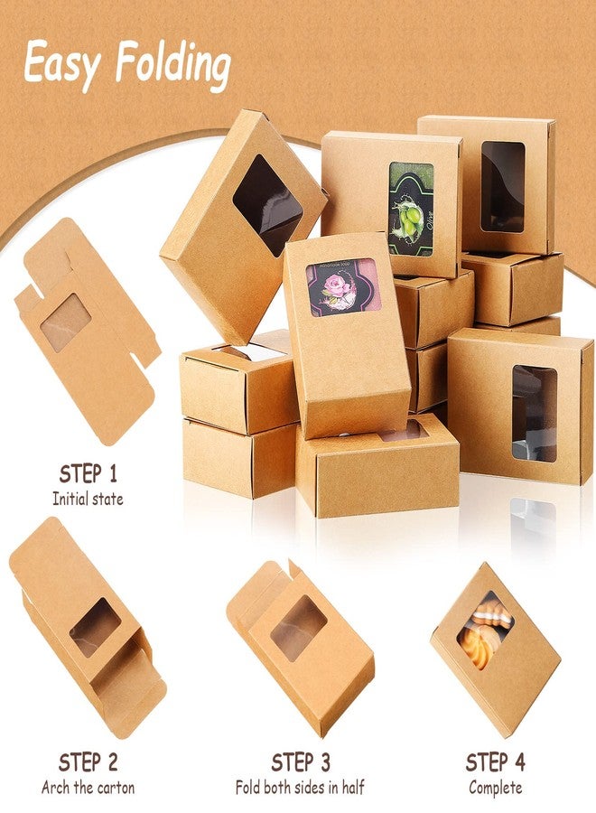 Spakon 30 Pcs Soap Boxes for Homemade Soap Packaging Mini Kraft Paper Box with Window 3.5 x 2.6 x 1.2 Inch Rectangle Gift Box for Bakery Candy Packaging Birthday Christmas Party (Brown) - Image 4